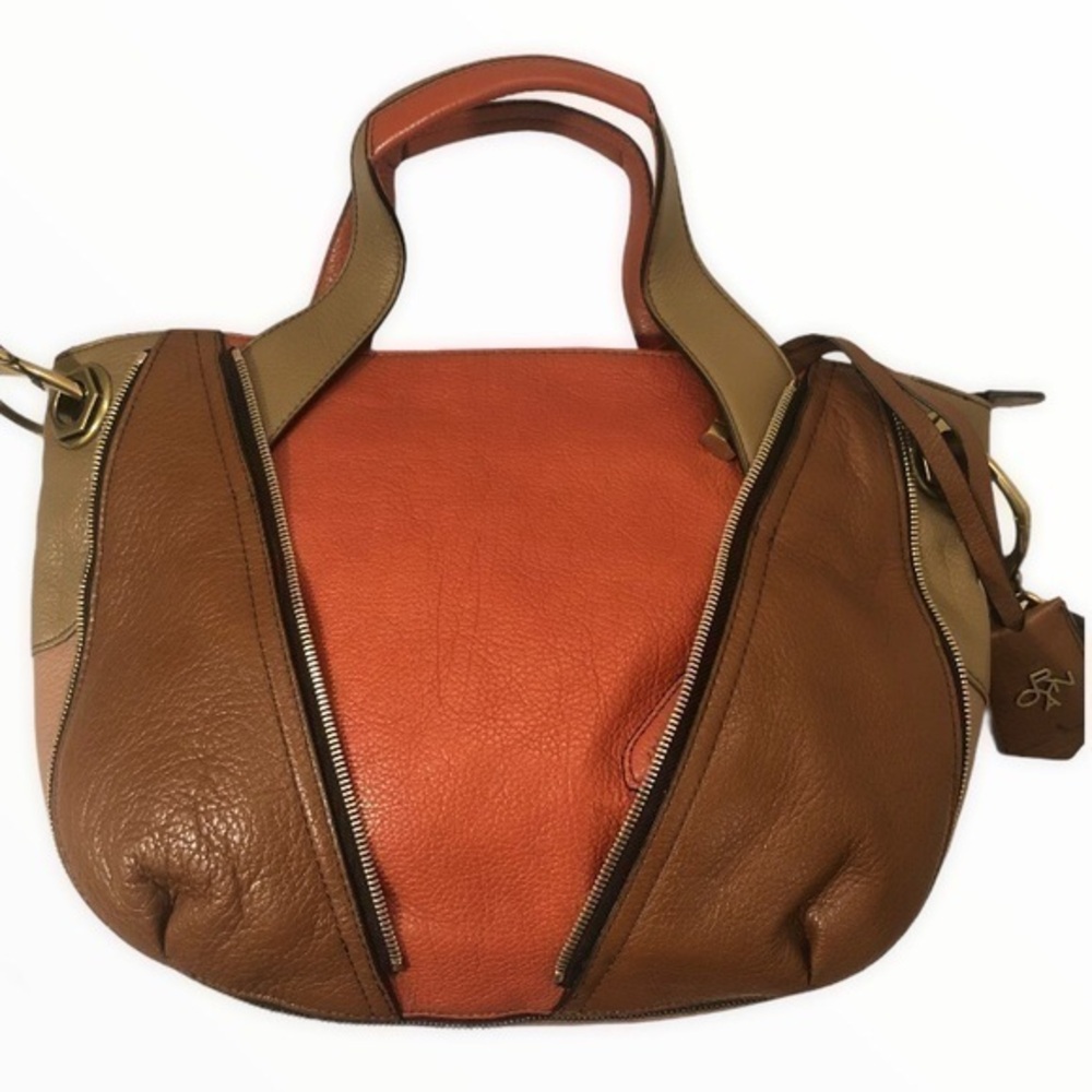 Oryany orange brown leather colorblock bag new